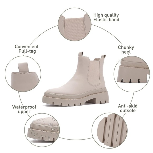 EETTARO Women's Low Heel Round Toe Elastic Ankle Chelsea/Moto Chunky Boots | NEW - Picture 4 of 13